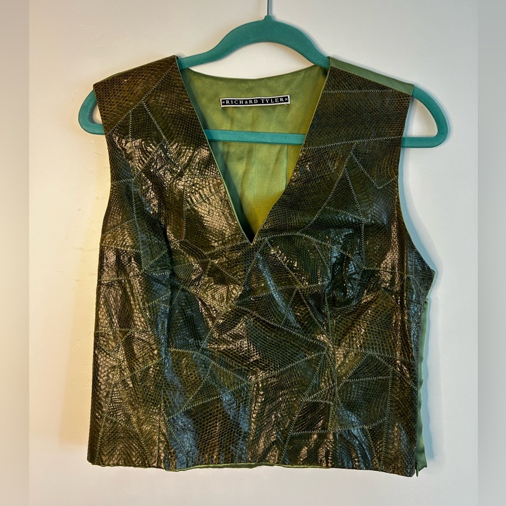Richard Tyler green snake skin tank top.